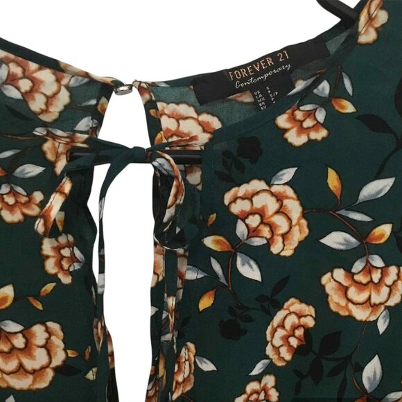 Green with Flowers Romper, Tie on Back, Elastic on Waist - Picture 2 of 7